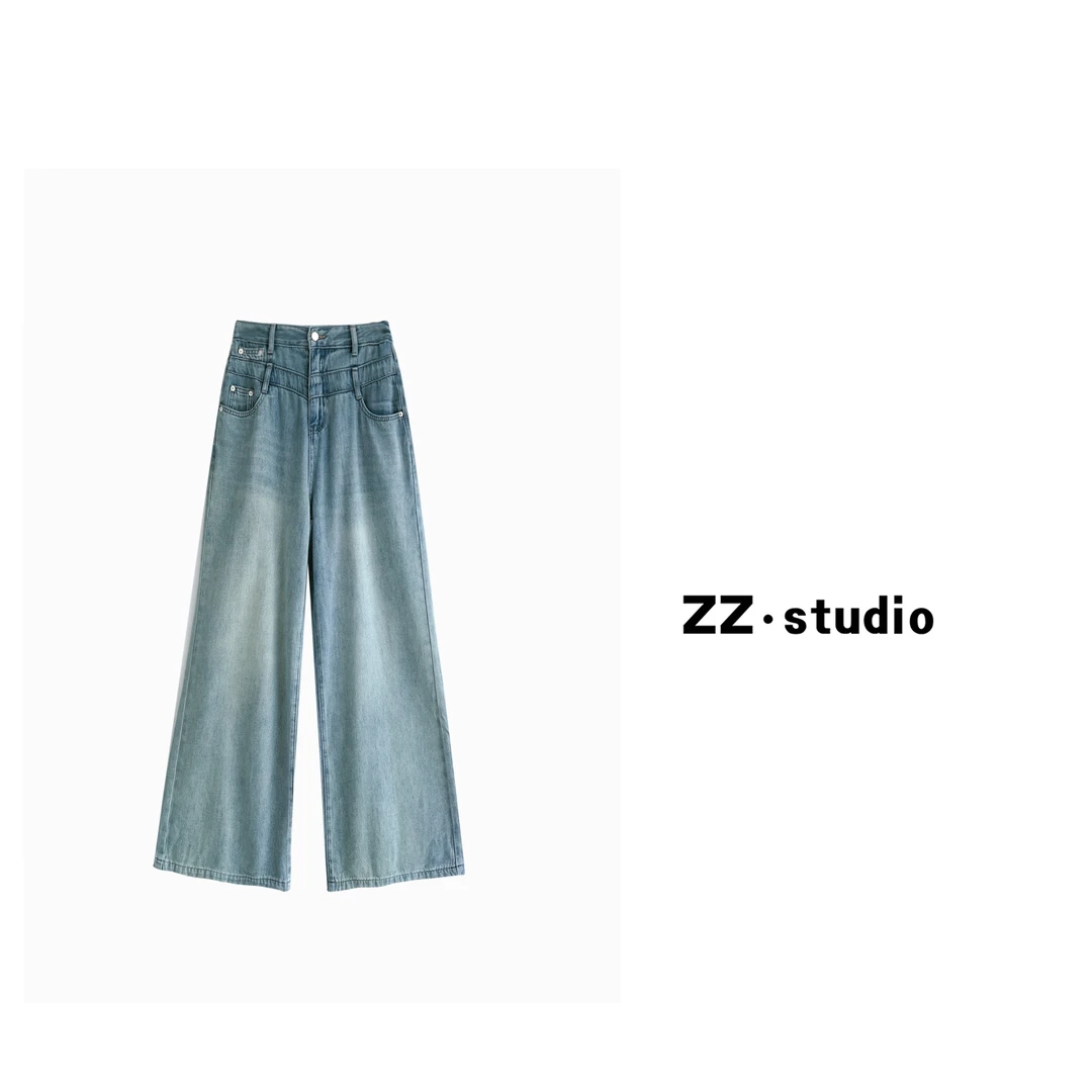 一口苏达 夏季双腰 春夏新款显瘦双腰百搭水高腰阔腿牛仔裤A274