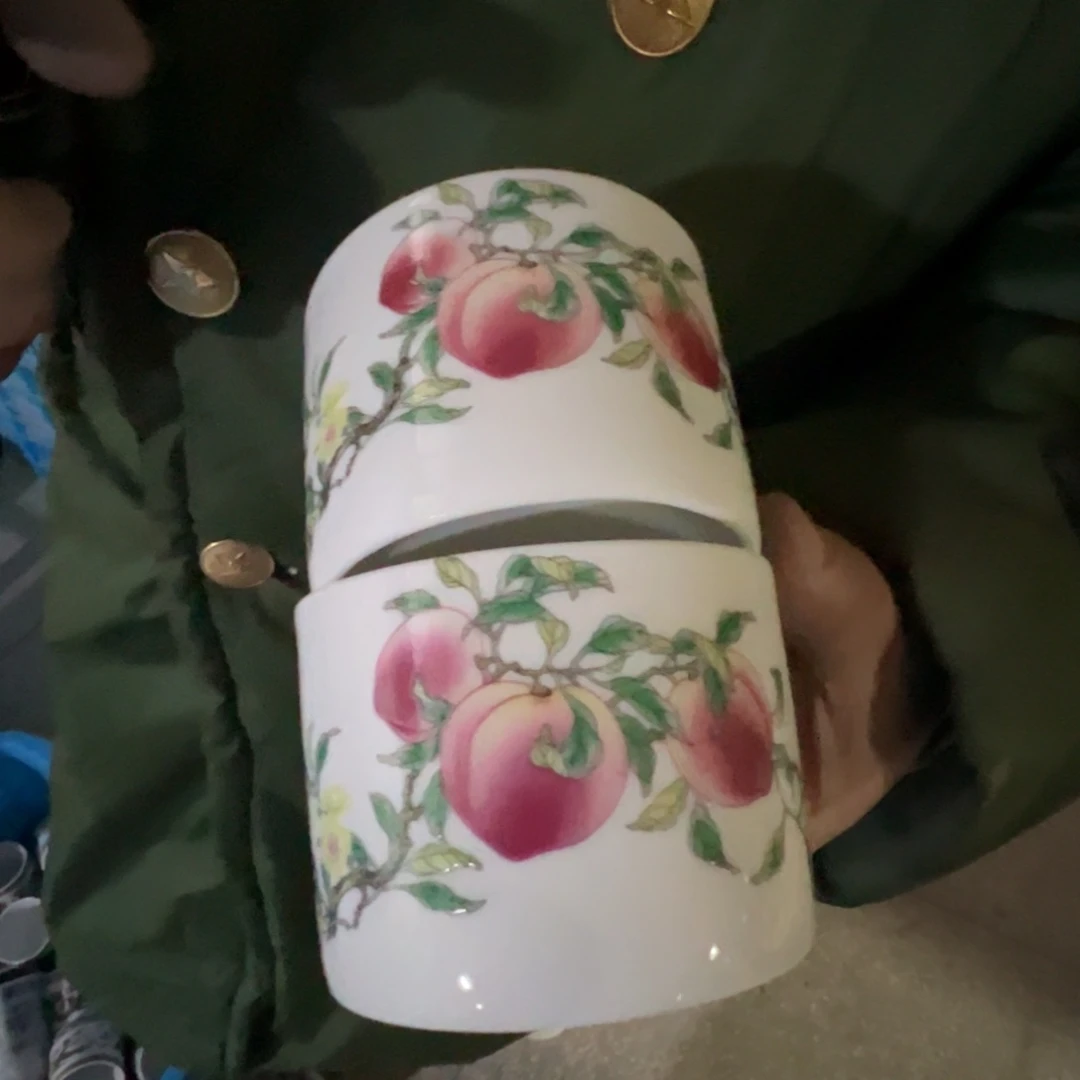 瓷景德镇高温陶瓷玉泥粉桃杯2个