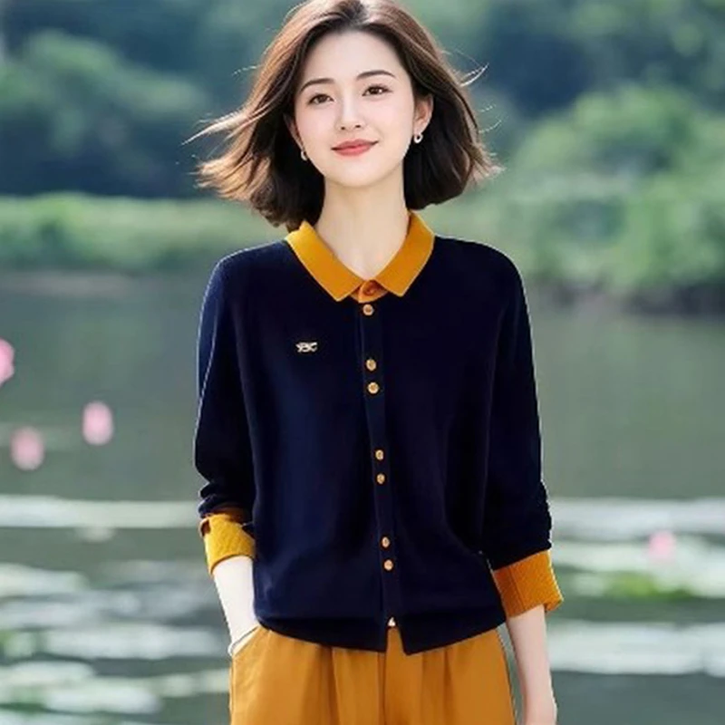 高档正品2025新款时尚休闲宽松百搭针织打底毛衣女假两件羊毛衫秋