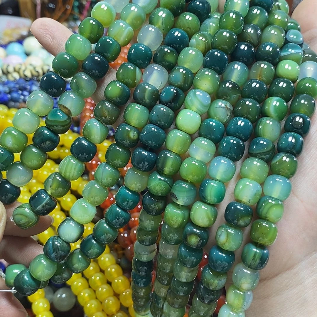 玛瑙/玉髓未镶嵌珠宝半成品苹果绿玛瑙老型一条卡10mm