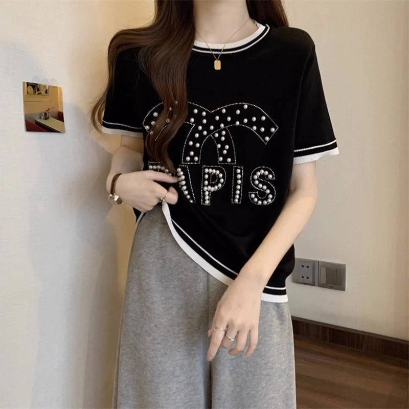 YOYOGALI 242#小香 冰爽丝轻奢烫钻钉珠速干针织骑行T恤