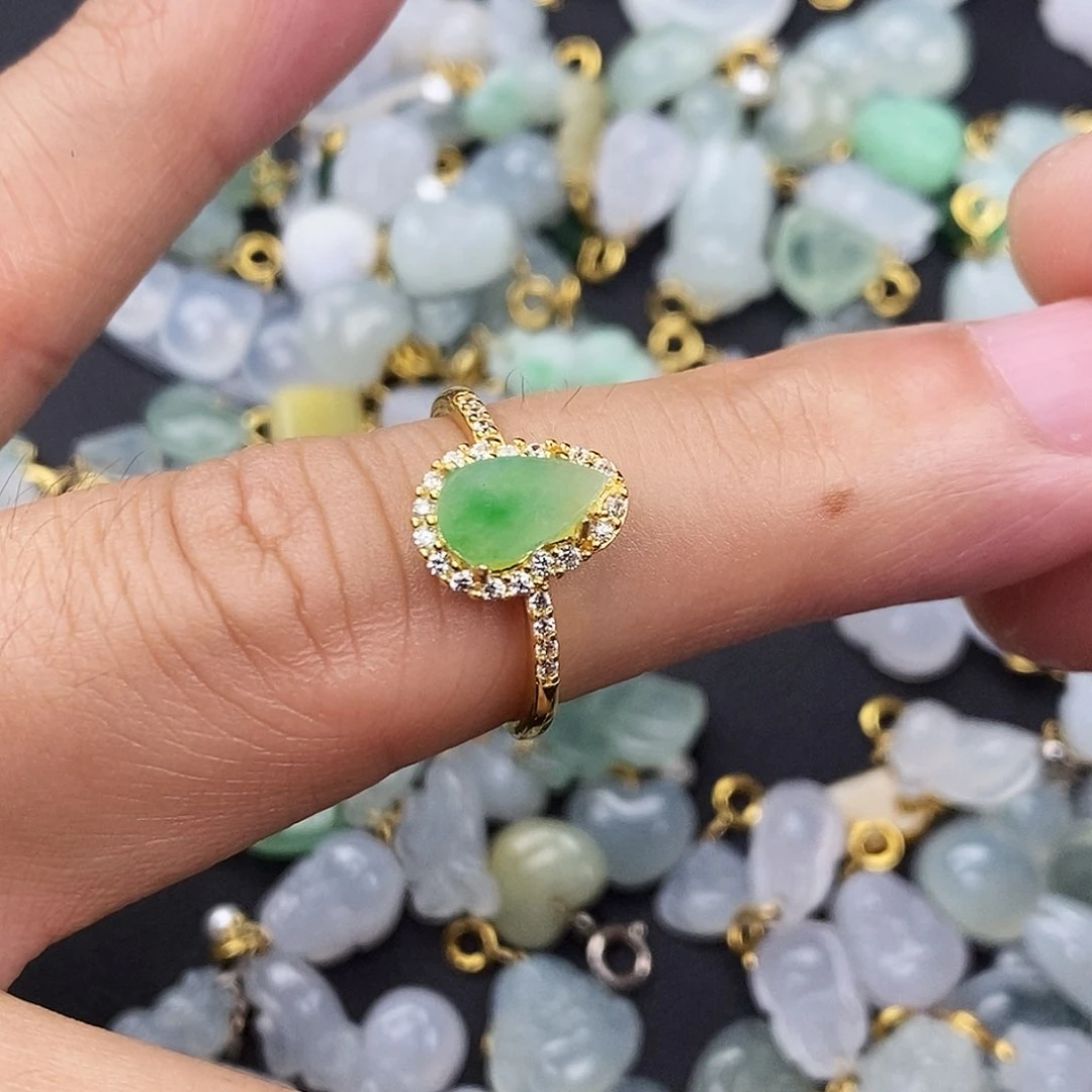 翡翠银S925镶嵌颈饰戒指