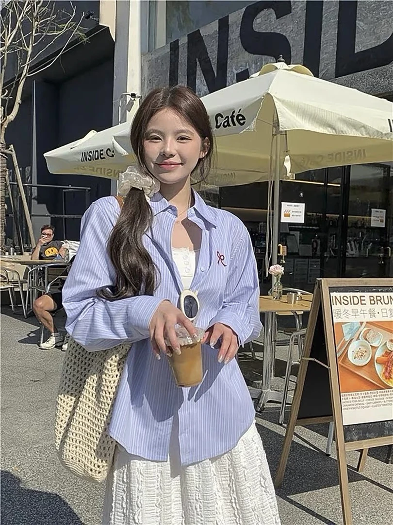 衬衫长袖小众宽松条纹午餐设计感上衣女士休闲百搭韩版衬衣