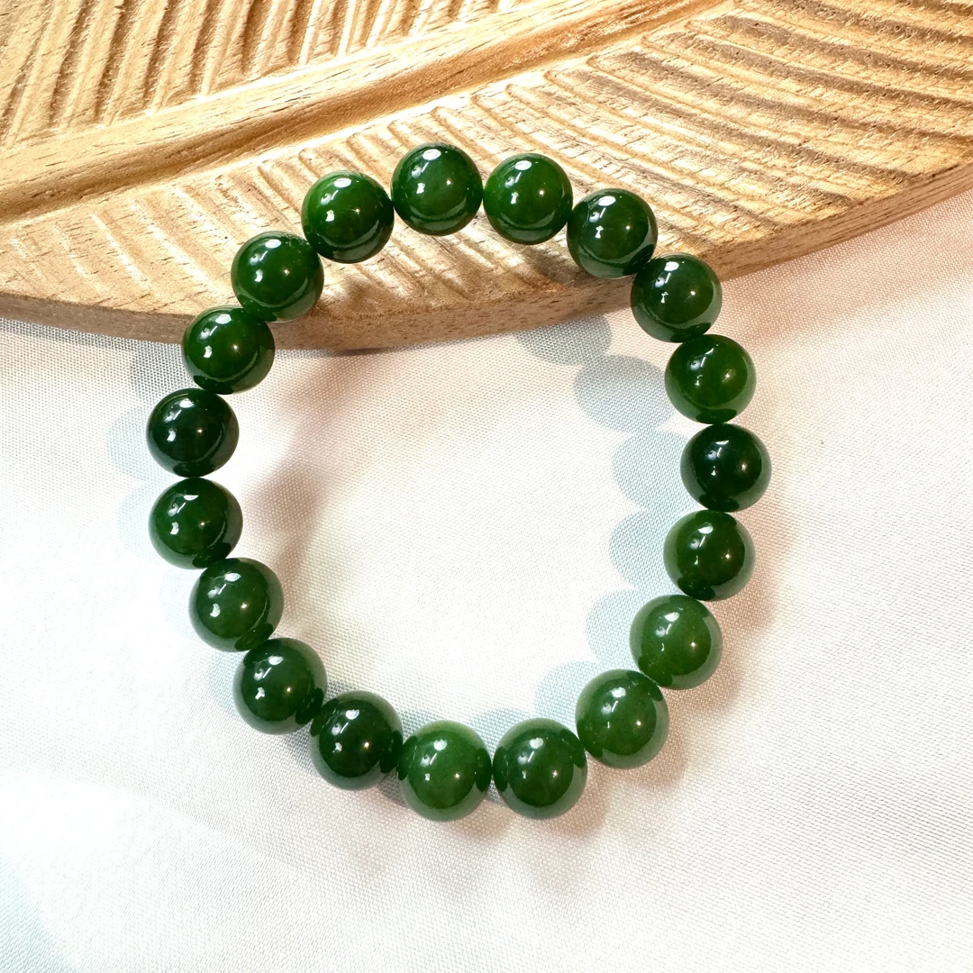 【小雅碧玉】和田玉碧玉10mm阳绿单圈手串无黑点-多样性发其一