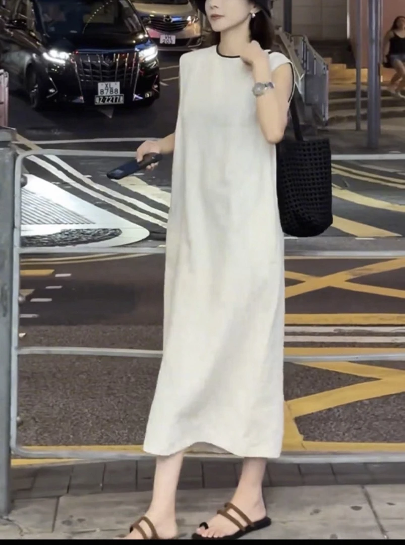 新款欧货韩版2025夏季新款净版后背纽扣装饰显瘦胖妹妹连衣裙868