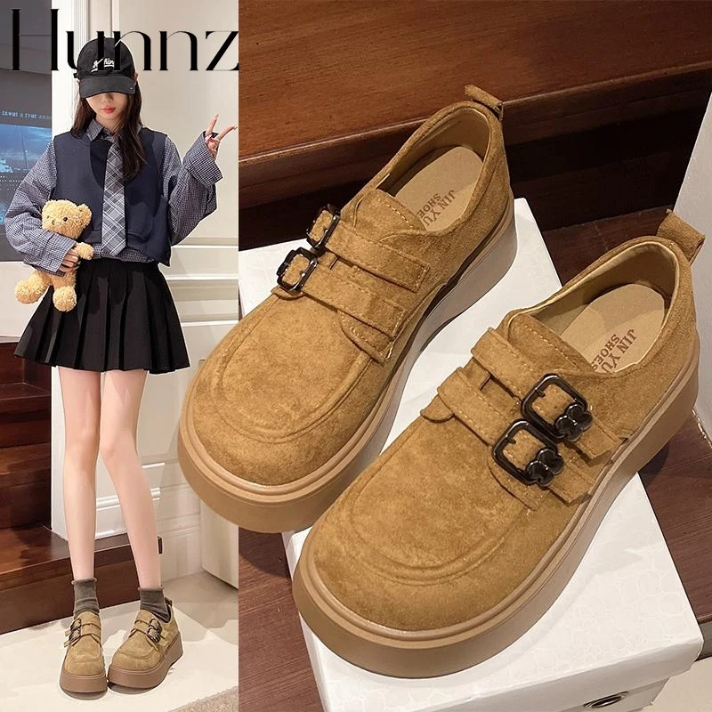 hunnz厚底勃肯鞋女鞋2025新款春秋一脚蹬乐福鞋复古休闲博肯单鞋