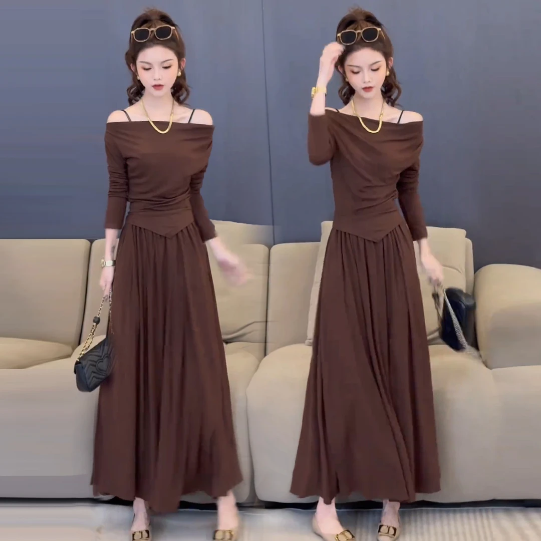 时尚洋气套装裙女秋季新款设计感不规则显瘦T恤上衣半身裙两件套