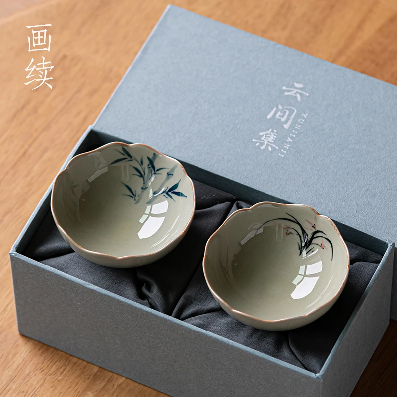 画续草木灰手绘兰花杯主人杯单女杯功夫茶杯单个陶瓷品茗杯男对杯