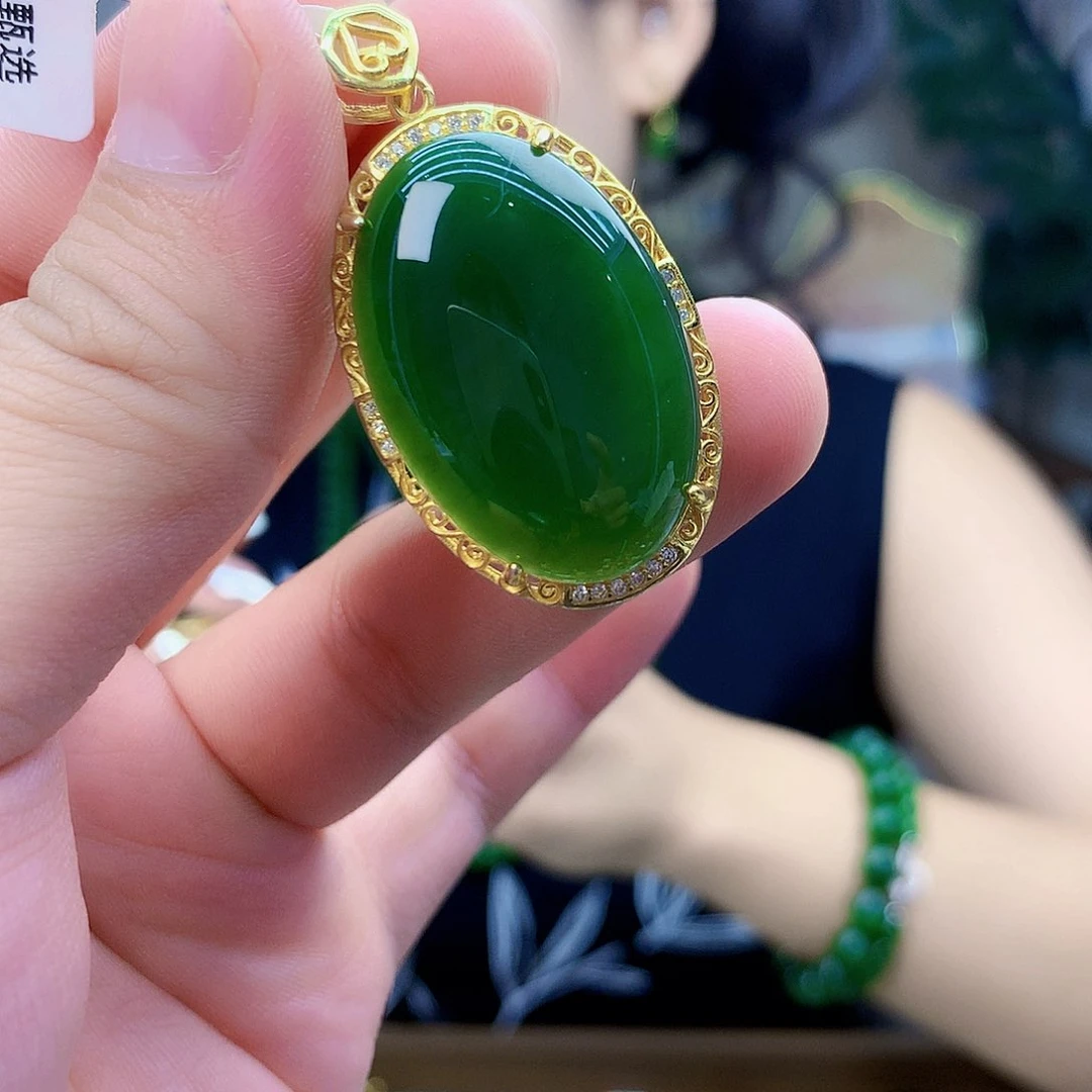 和田玉（碧玉）银S925镶嵌吊坠(不含链)吊坠