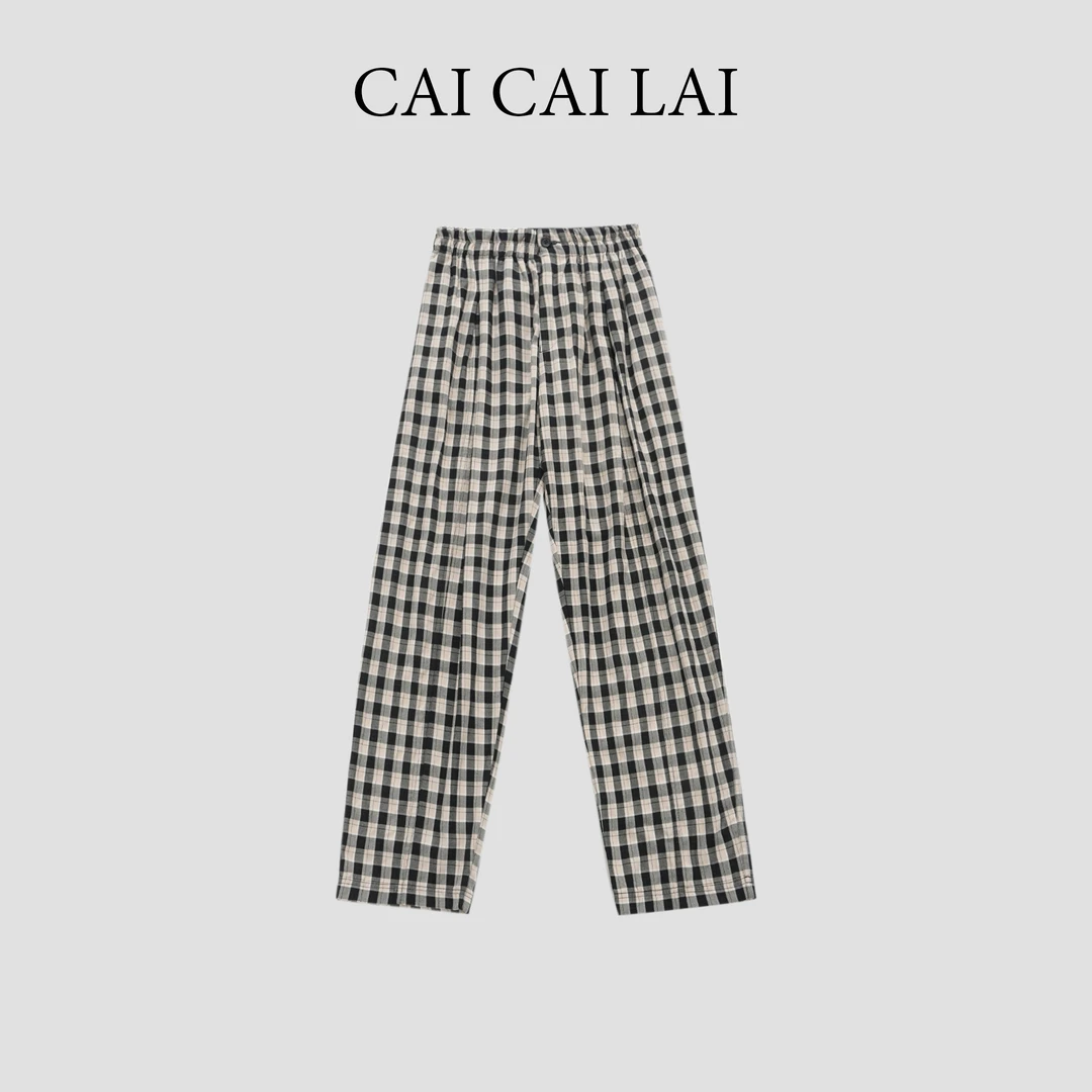 小众设计感格子长裤1899