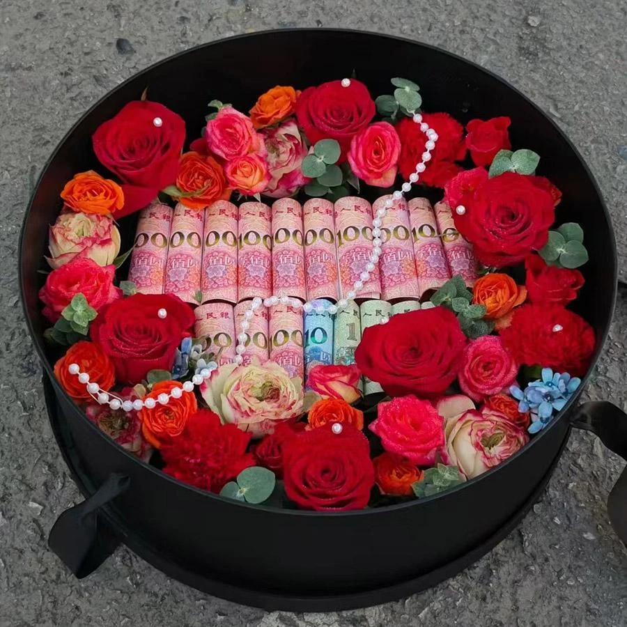 自己做手工有钱花礼盒的DIY材料包全套 大号圆形鲜花空盒生日礼物