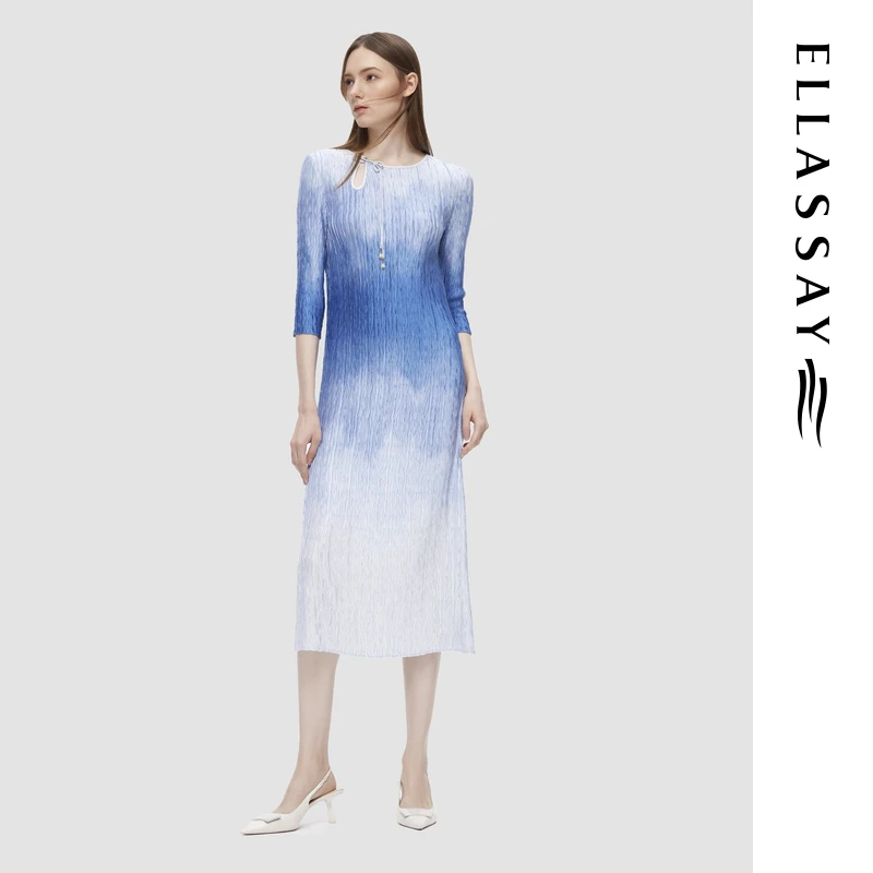 ELLASSAY歌力思25新款欧若新中式渐染中长款连衣裙女EWU361Y00100