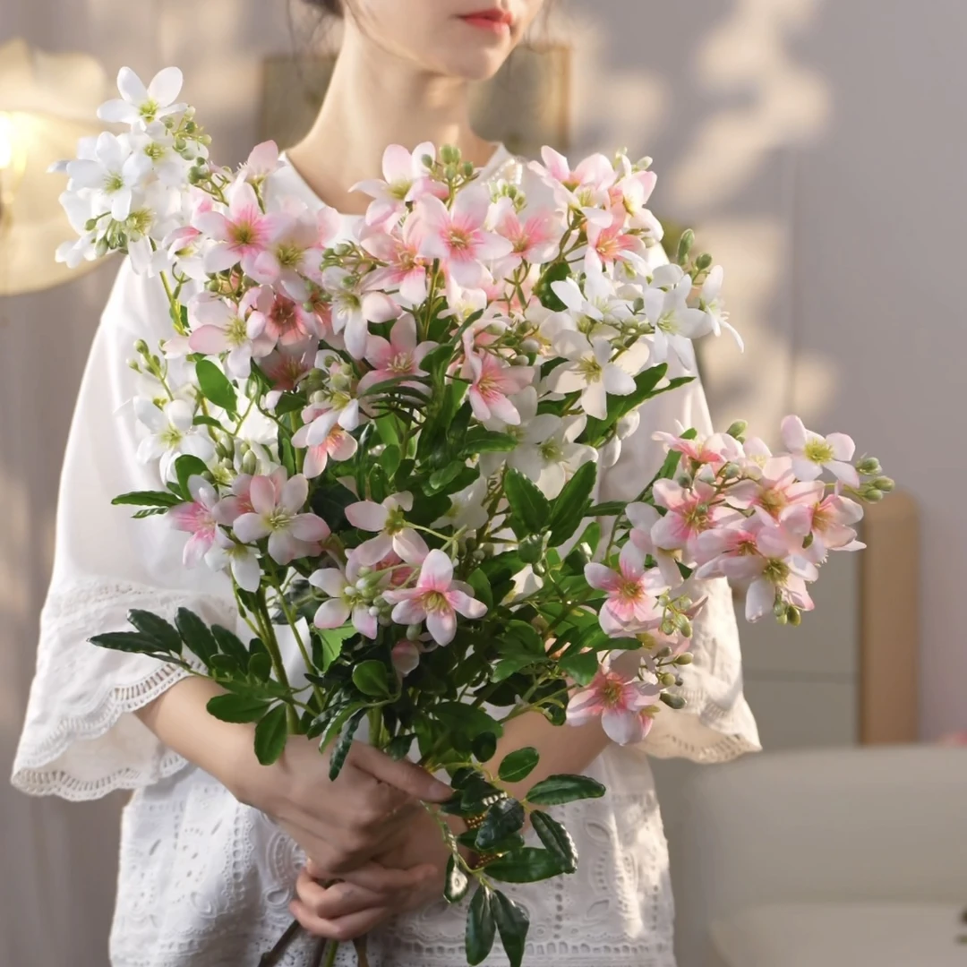 粉色杜鹃花 绢布材质渐变 奶油风 餐桌花 仿真花