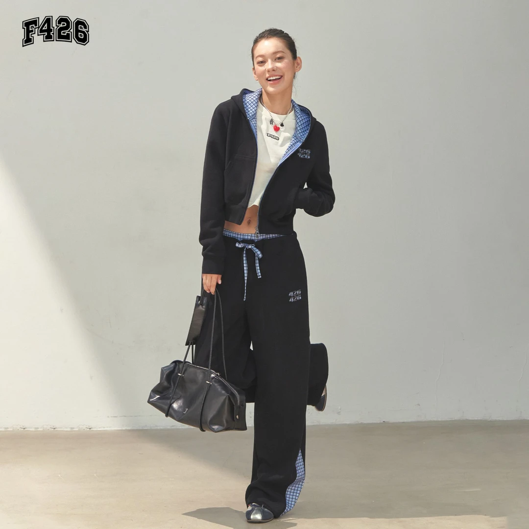 F426国潮秋季新款双面格子套装 7408 7409 XH