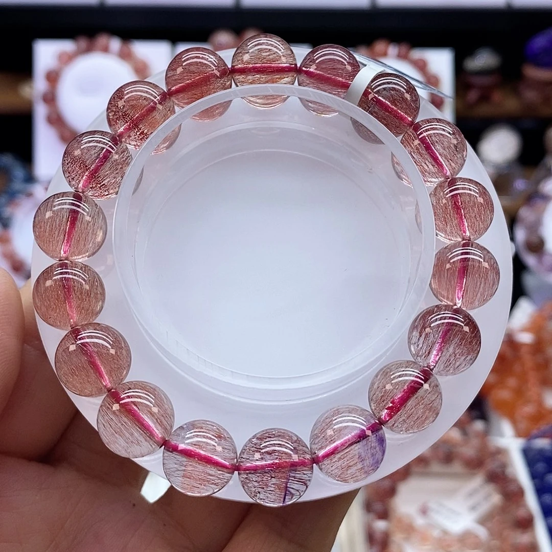 水晶手链未镶嵌稀有色金沙红超七