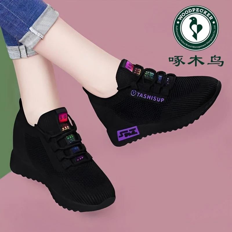 啄木鸟2025春秋新款内增高运动女鞋外穿厚底跑步鞋百搭女士休闲鞋