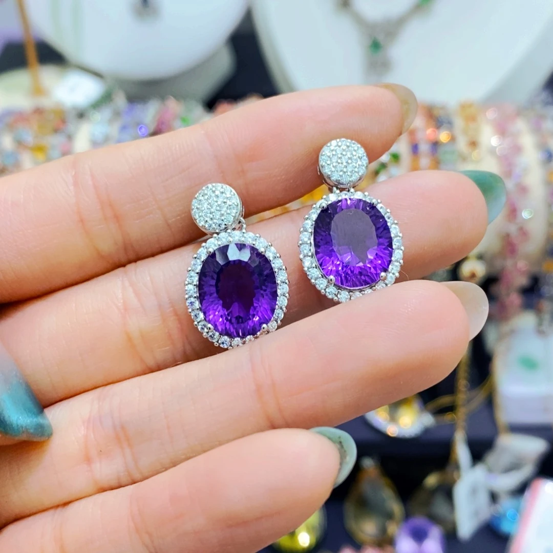 紫晶耳饰银S925镶嵌耳饰