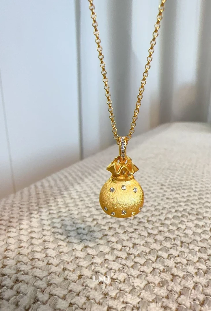 铜合金项链 SQ新中式24秋冬-古法拉丝点锆小福袋钱袋项链5568