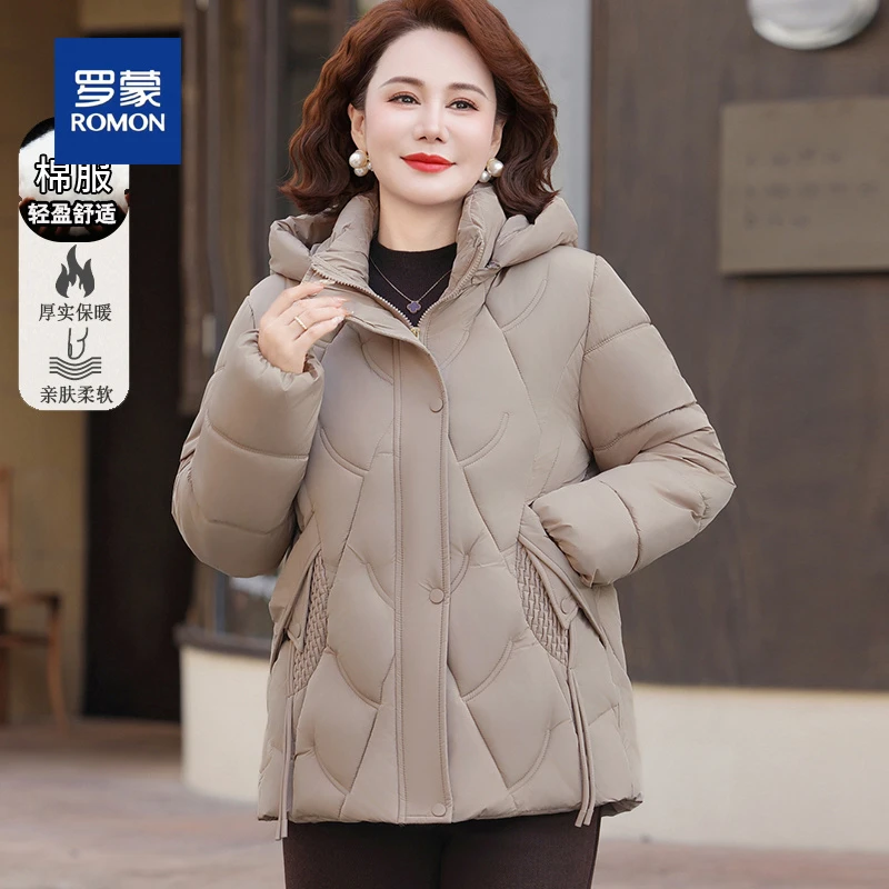 罗蒙50多岁妈妈冬装时尚连帽棉衣外套洋气棉服新款中老年女士棉袄