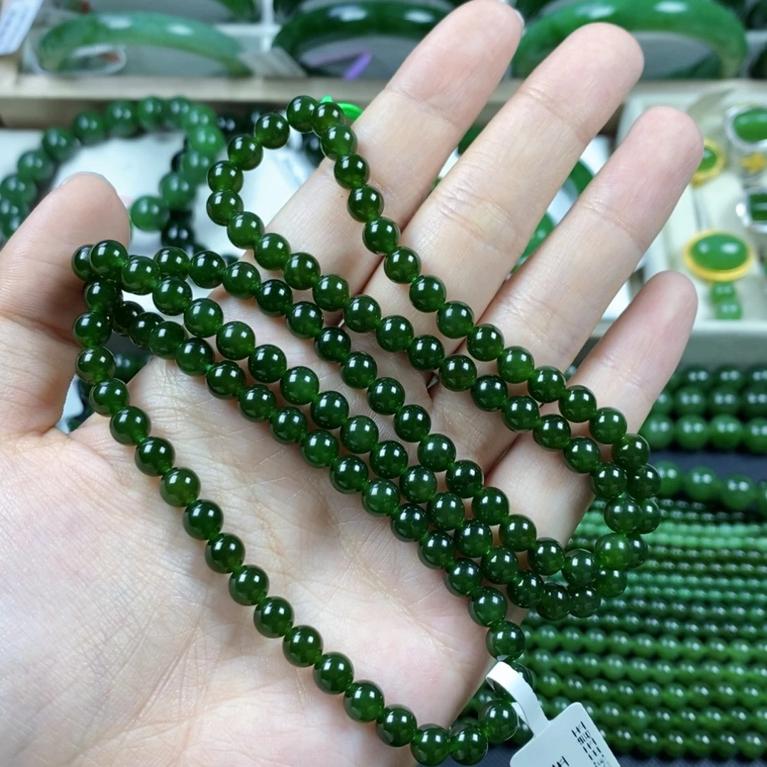 和田玉（碧玉）颈饰未镶嵌6m菠菜绿