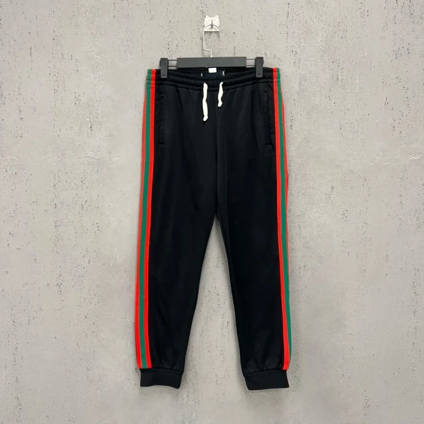 99新 GUCCI/古驰 gucci黑色侧边红绿织带丝绸长裤s码