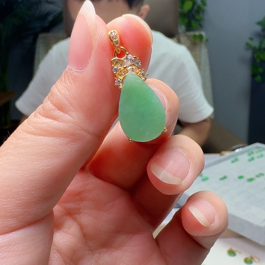 吊坠(不含链)银S925镶嵌翡翠天然