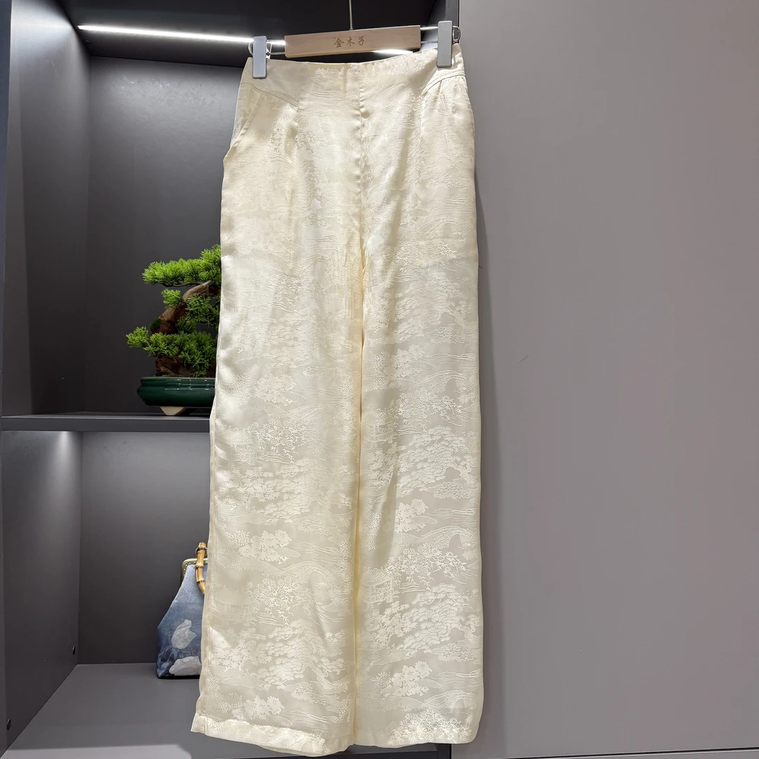 中式直筒裤气质中高腰春季亭台女装宽松休闲阔腿裤2196