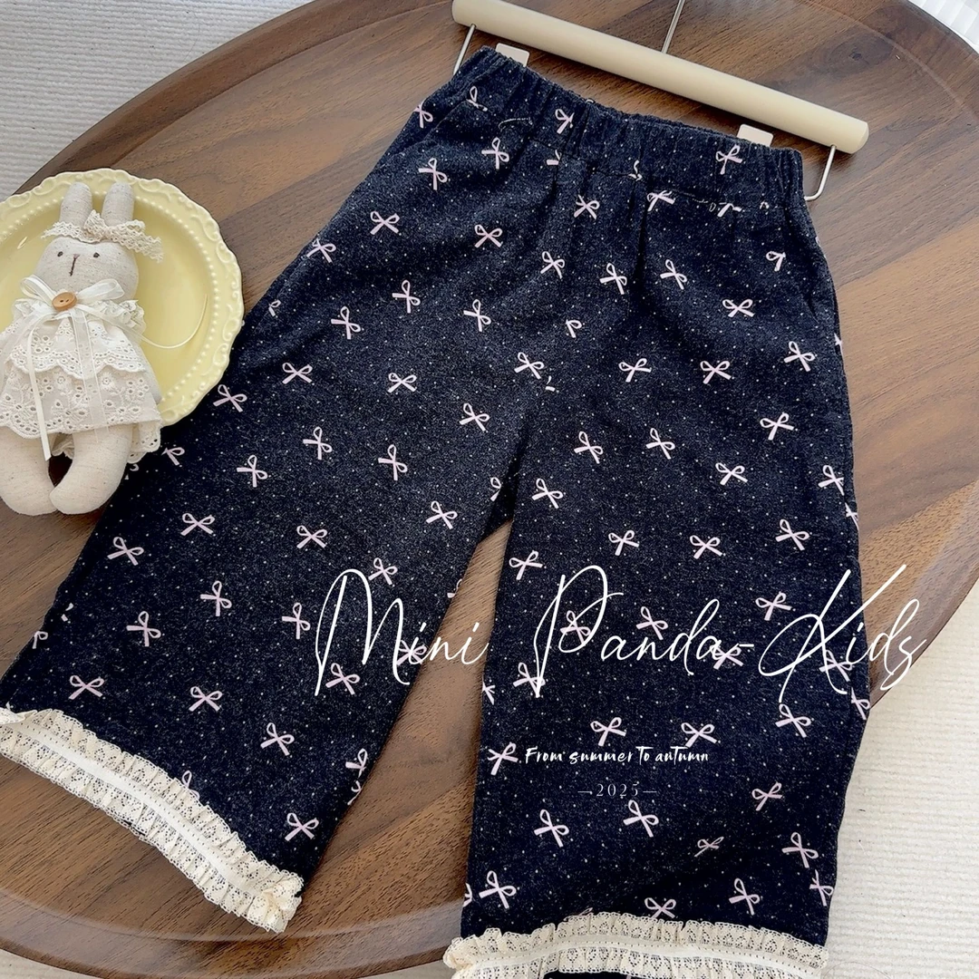 百棉灰粉蝴蝶结磨毛休闲裤25695