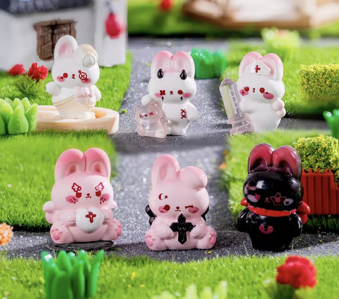 【对对碰】卡通小兔子粉黑萌兔脂车载手工熊猫网红摆件创意公仔可爱