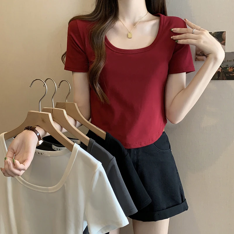 2025夏季新款大码女装胖mm美式显瘦圆领上衣短袖T恤百搭潮8106