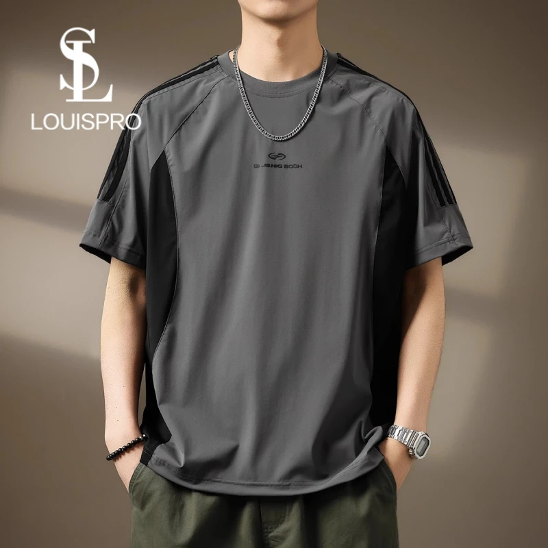 Louispro高端凉感短袖T恤男夏季潮牌宽松运动圆领户外防晒体恤