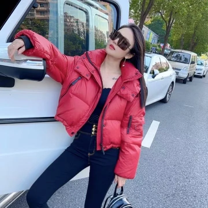 冬季上新！时尚气质百搭短款连帽免洗亮面潮流加厚保暖羽绒服0887