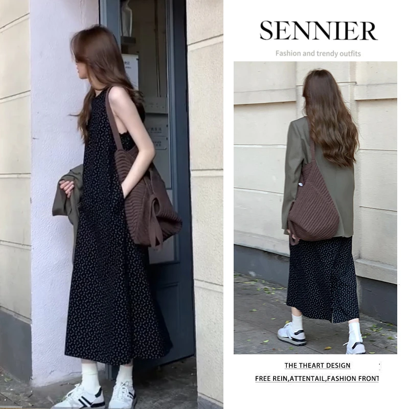 温柔系穿搭女2025早秋新款韩版气质西装外套无袖背心连衣裙两件套