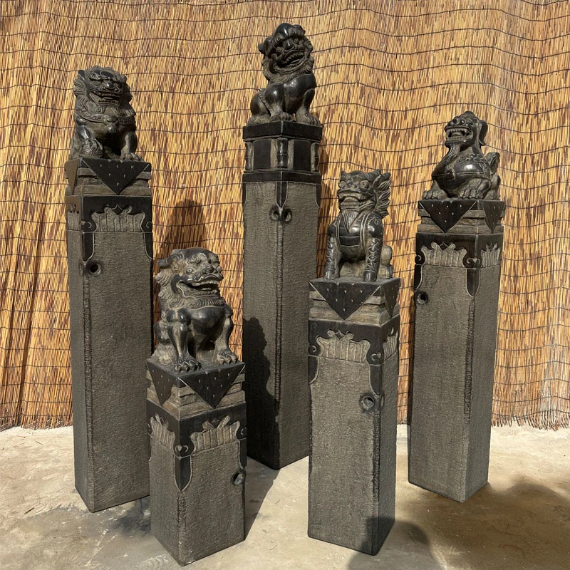 石雕石狮子拴马桩青石仿古拴马柱子貔貅麒麟招财庭院室内石材装饰
