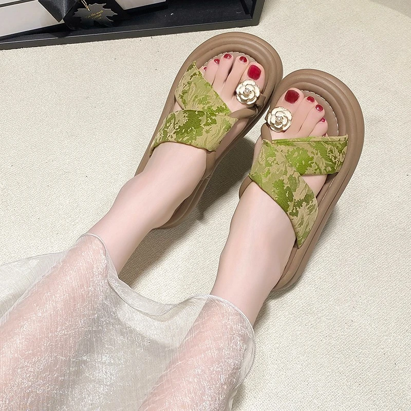 网红厚底一字拖女2025新款时尚百搭夏季外穿复古水钻套趾拖鞋女潮