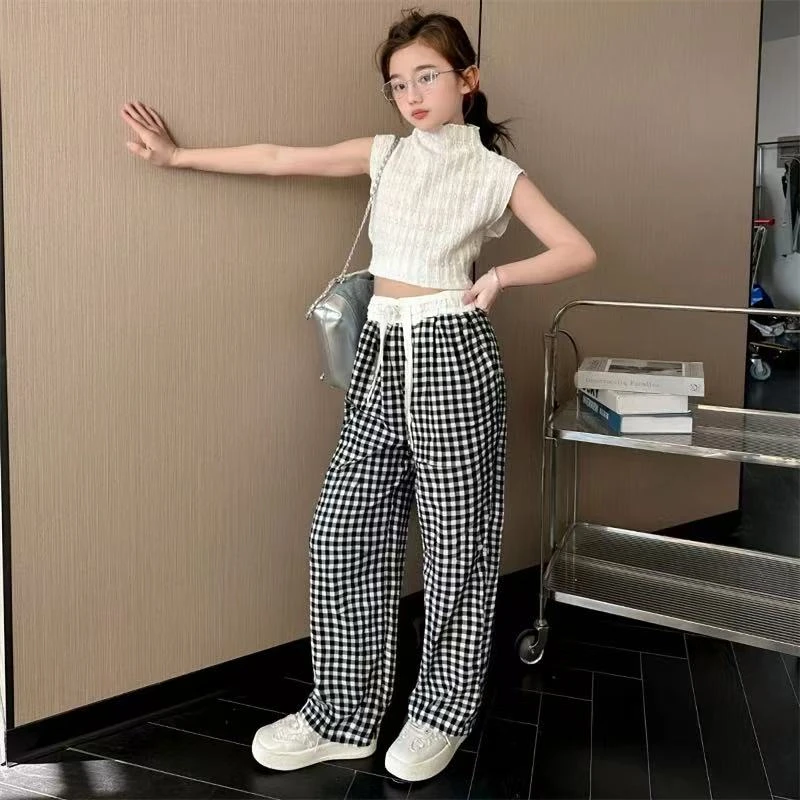 505589 韩版男童女童休闲韩版时尚舒适格子百搭宽松休闲裤