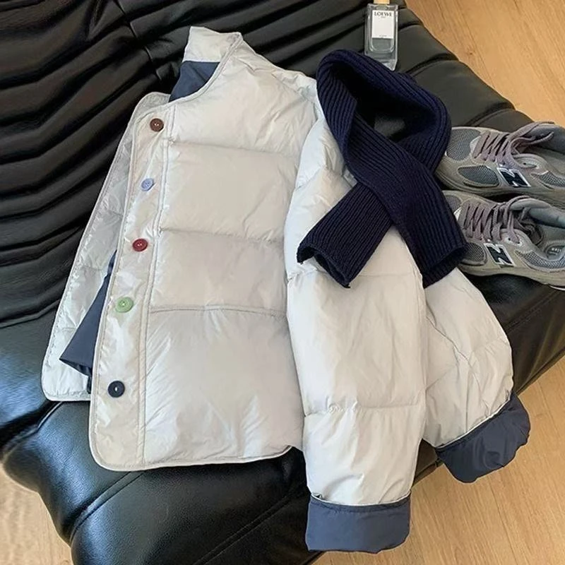 【送围巾】2024冬季新款短款女小个子小清新彩色扣减龄面包服外套