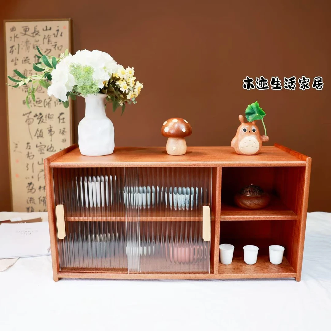 云隐 乌檀木长虹玻璃大容量餐边柜壶杯收纳柜-67*28*34cm-