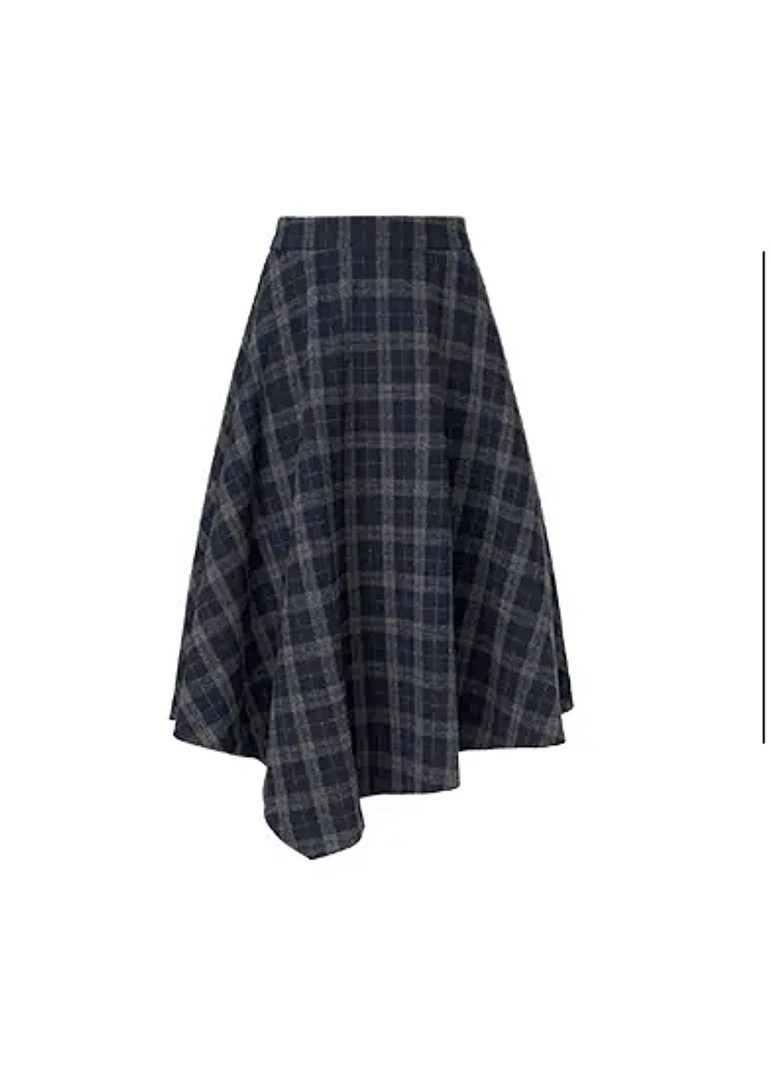 MAR 高腰显瘦设计感不规则小众毛呢格纹羊毛a字半身裙女MR24WT001