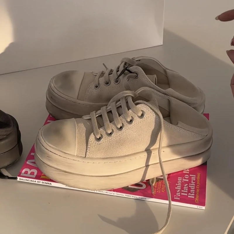 诗歌兰真皮厚底增高帆布鞋女2025新款百搭低帮休闲运动板鞋993-13