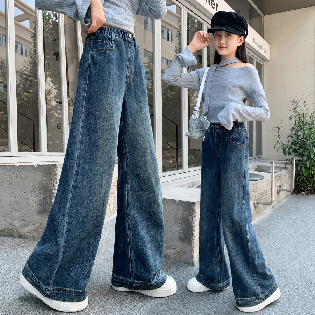 女童牛仔长裤秋装女孩2025新款儿童宽松裤子初中生大童春秋休闲裤