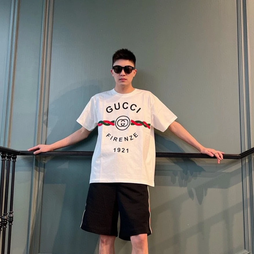 全新未使用 GUCCI/古驰 5848/白色logo印花圆领短袖T恤/M码