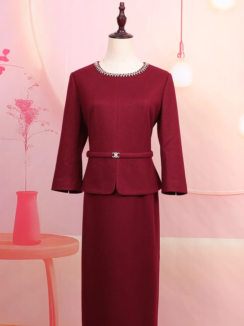 时尚七分袖中长裙喜妈妈喜婆婆婚礼宴会装厚款