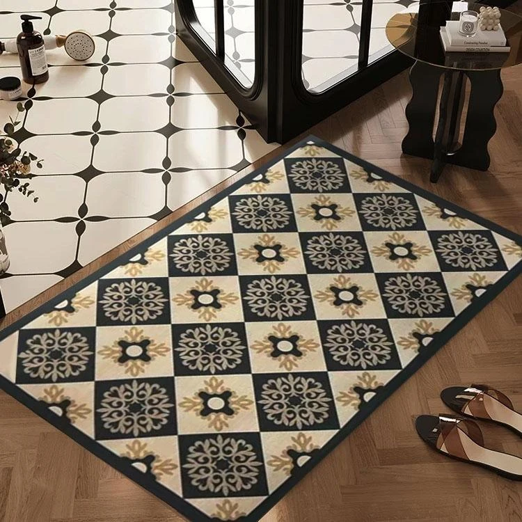 A49-2【60*90】美式轻奢棋盘格入户门吸水耐磨防滑硅藻泥地垫