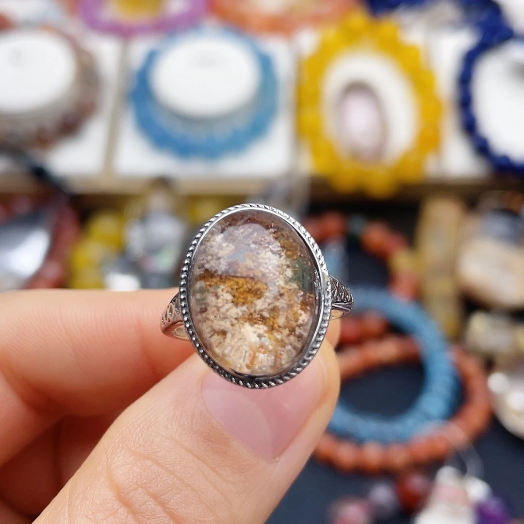 戒指银S925镶嵌烟晶