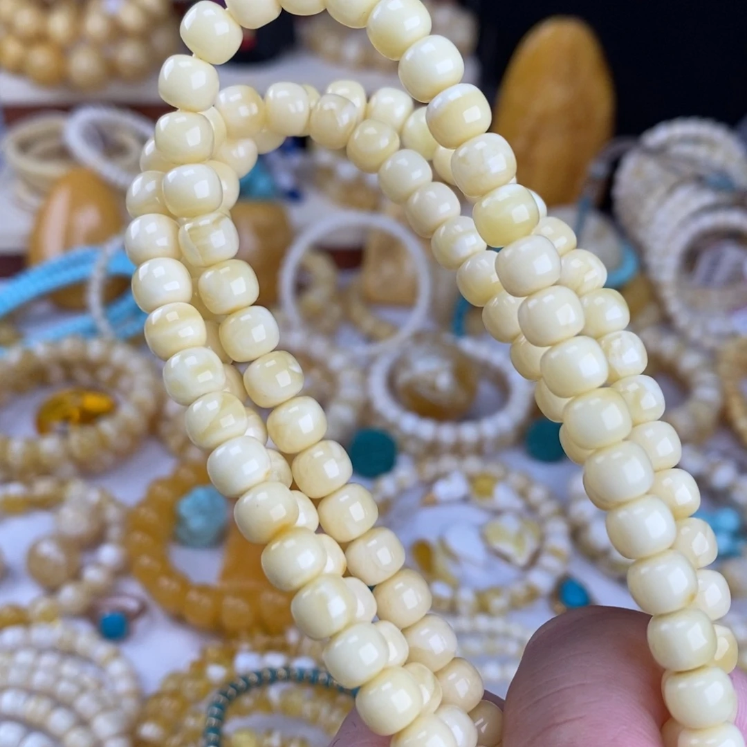 蜜蜡未镶嵌手链奶酪白浓蜡7.3mm长串