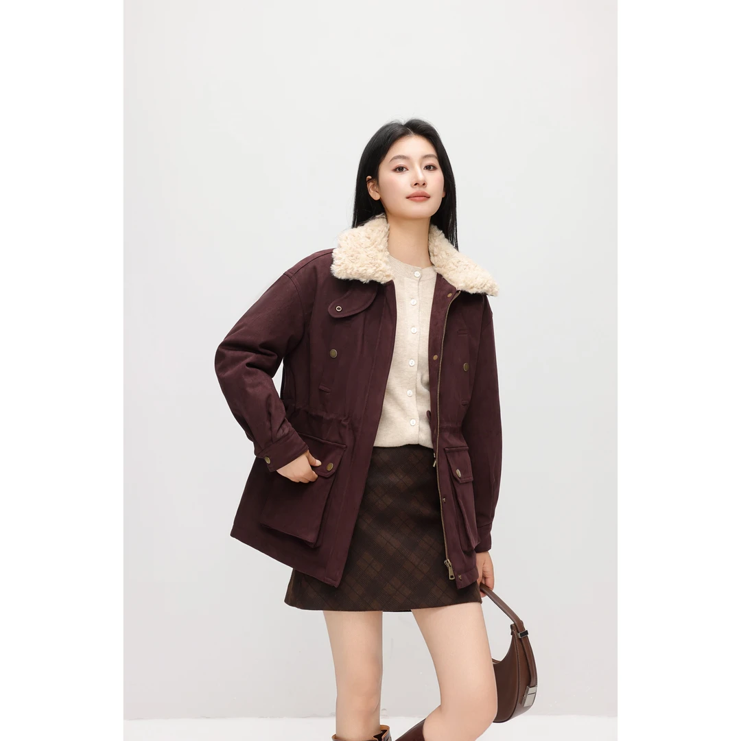 欧倪蜜 OUNIMI【暖栗冬境】翻领设计中长款羽绒服88AW8795