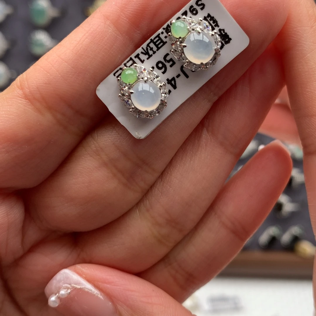 翡翠银S925镶嵌颈饰耳钉