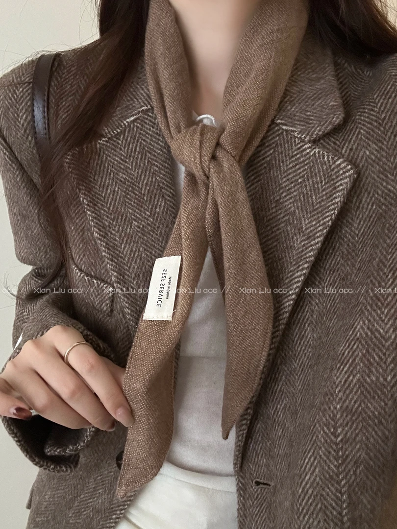 非金属布艺项链 美拉德复古格子丝巾项链女秋冬高级感毛衣链配饰