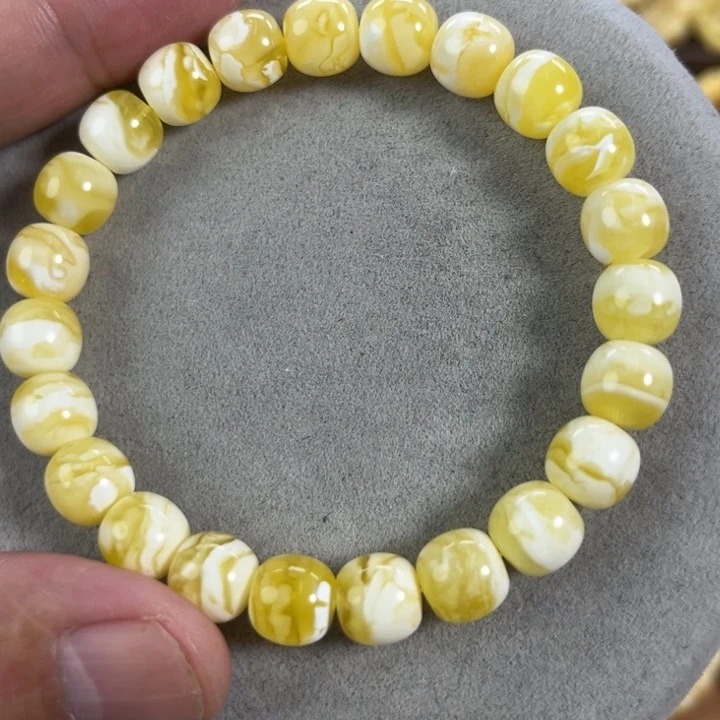 未镶嵌蜜蜡手串纯天然俄料金瓷白花虎皮9.5*9